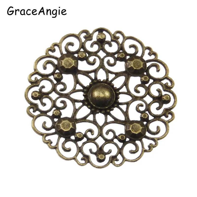 (6Pieces) Vintage Style Bronze Look Jewelry Round Hollow Flowers Charms Pendants 49*49mm Art Dec Hanger Bracelet Connector 02411 | Украшения