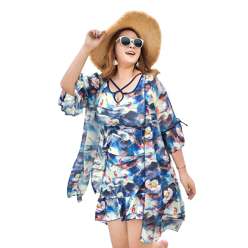 

3XL, 4XL, 5XL, 6XL Plus Size Swimwear Floral Push Up Bathing Suit Ladies High Neck Swimsuit 2017 Swim Wear Women Sexy Beachdress
