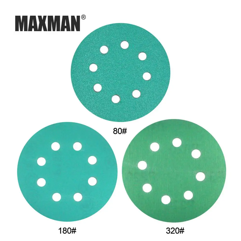 MAXMAN 10Pcs Sandpaper 5Inches 8Hole Sanding Disc 60-2000 Grits Green Film Disk Flocking Water Sand Dry/Wet Grinding | Инструменты