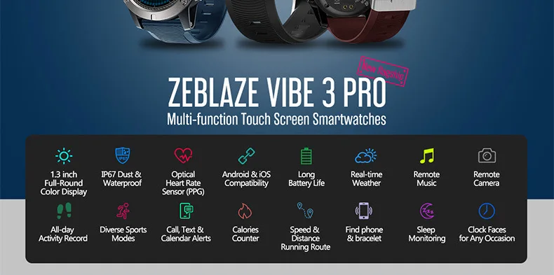 Zeblaze Vibe 3 Pro Smart Bluetooth часы IP67 сообщение вызовы напоминание о частоте пульса Sleep Monitor шагомер для Android и IOS