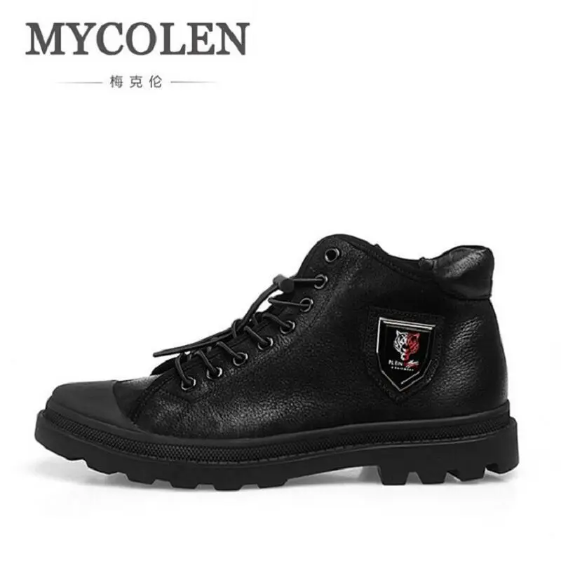 

MYCOLEN Genuine Leather Black Men Shoes Brand Design Autumn Winter Men Boots Cow leather Lace-up Boots Men Botas Militares