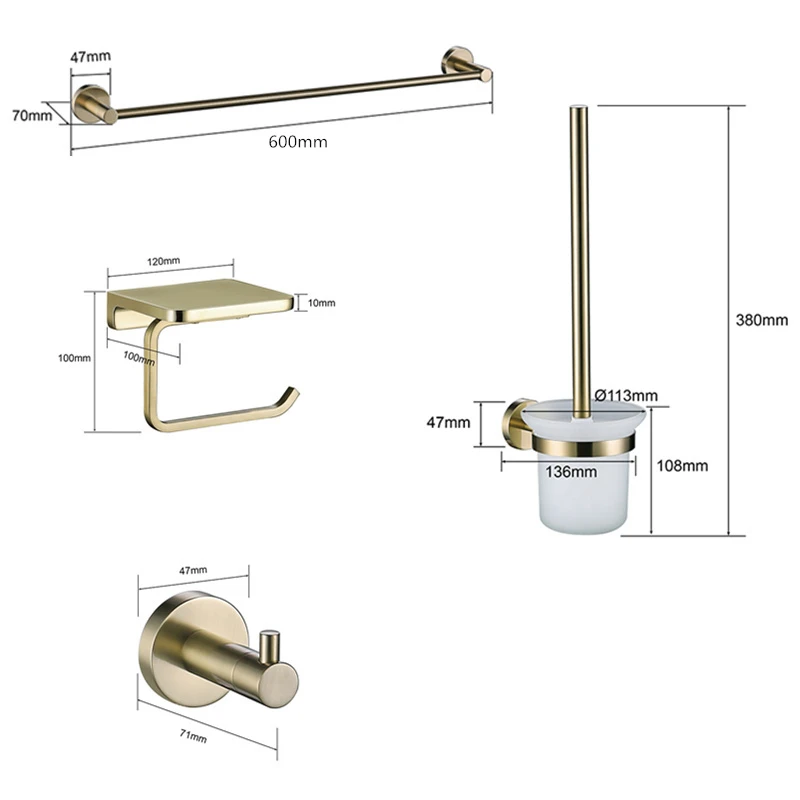AODEYI аксессуары для ванной комнаты Крючок для халата держатель для бумаги вешалка для полотенец Держатель для щетки, матовый золотой набор аксессуаров для ванной, 18-012