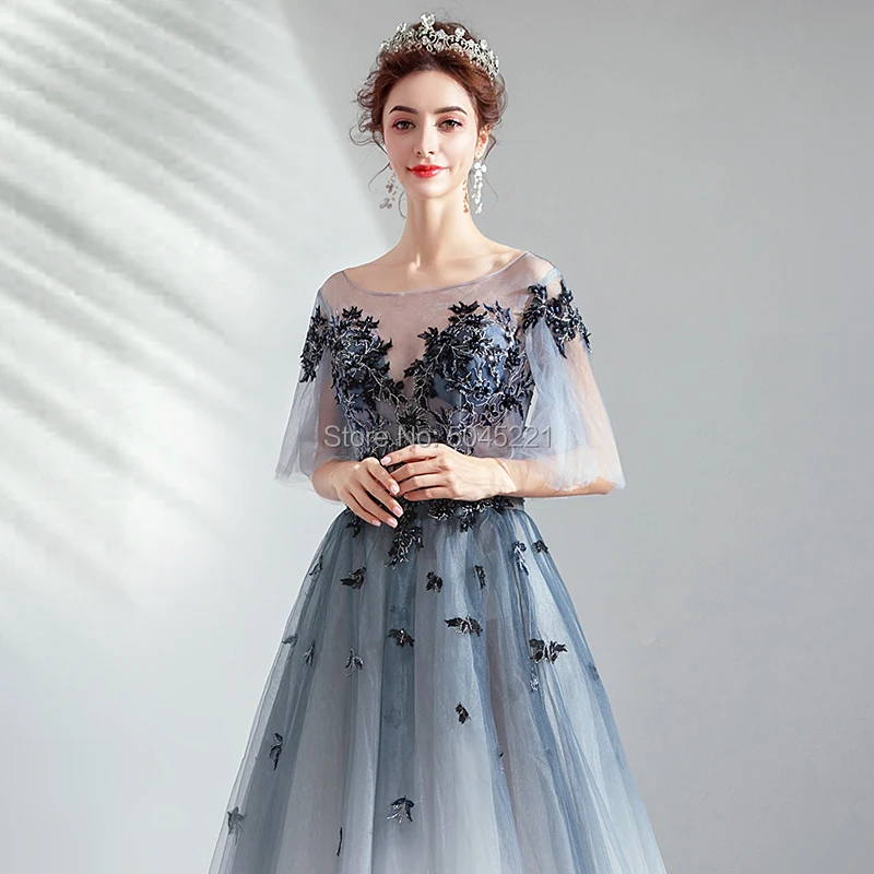 Новое поступление роскошные серые белые вечерние наряды Robe De Soiree Тюль развертки Поезд Кружева Вышивка Вечерние торжественные платья для выпускного
