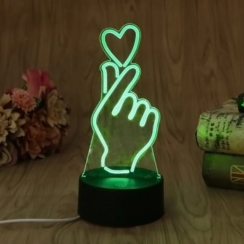  YAM USB Novelty 7 Colors Romantic Changing Finger Heart LED Night Light 3D Desk Table Lamp Magic Ni