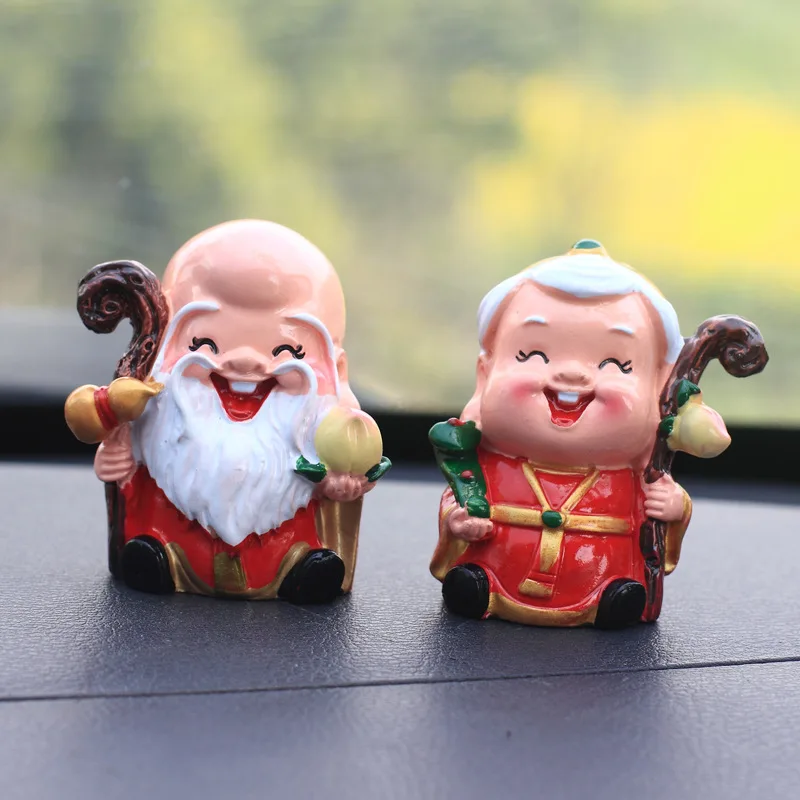 PINNY Cute Old Man Decoration Vinyl Figurines God Of Wealth Statuette Figures Car Accessories Longevity Ornaments Home | Дом и сад