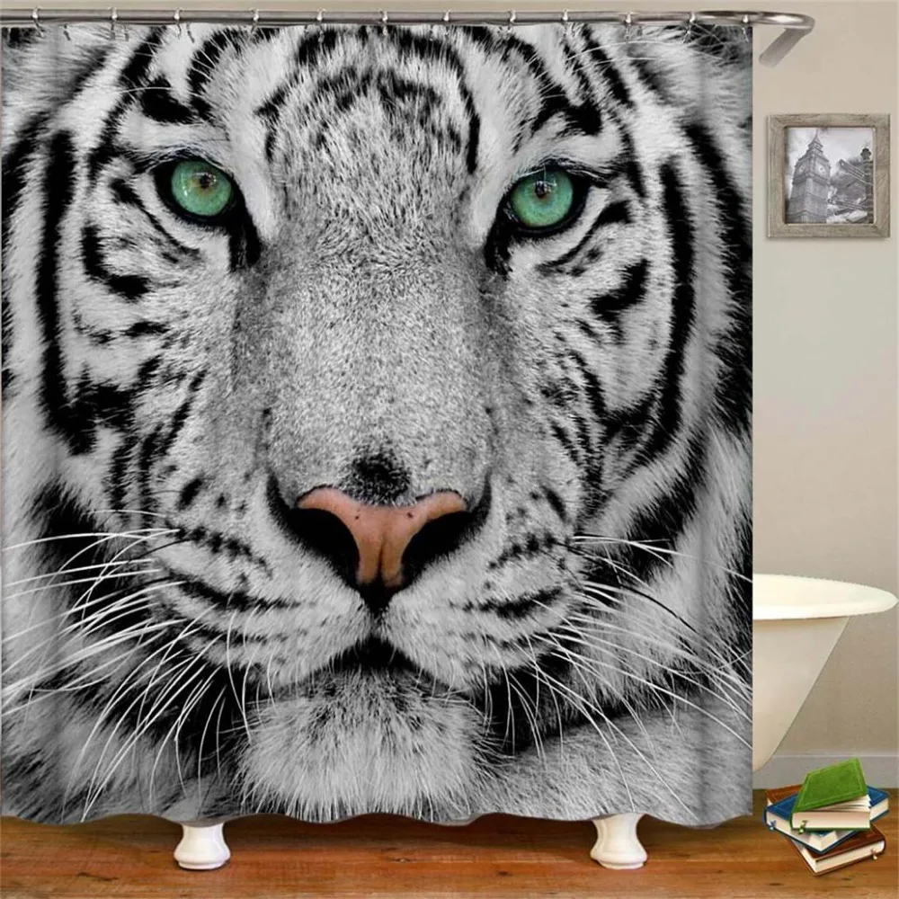 Animal Tiger Digital Printing Waterproof Polyester Shower Curtain