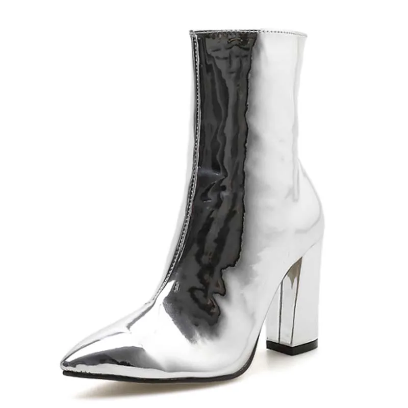 silver patent boots
