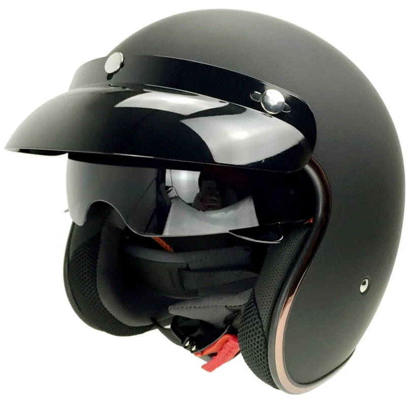 DOT Винтаж мотоциклетный шлем с солнцезащитным козырьком ретро улица Casco защитные шлемы открытое лицо подходят пузырьковый козырек унисекс S-XL - Цвет: Matte black