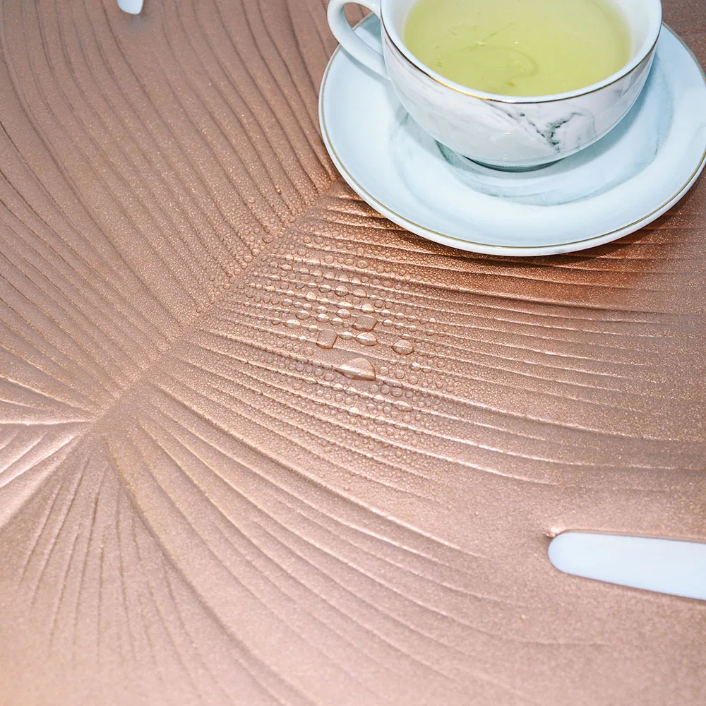 Creative PVC Placemat Simulation Plant Palm Leaf Table Mat Pink Gold Heat Insulation Waterproof Pad Home Christmas Decoration