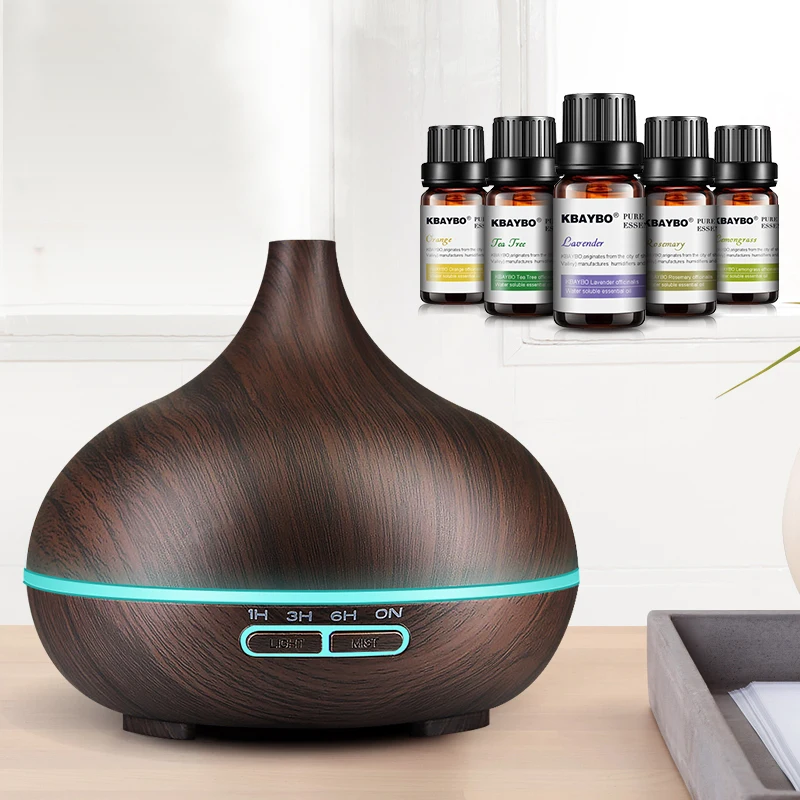 300ml Ultrasonic Air Humidifier Aroma Essential Oil Diffuser With Wood Grain 7 Color Changing LED Lights
