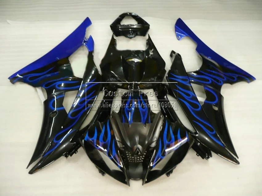 Литья под давлением новые мотоциклетные обтекателя комплект для YAMAHA YZF R6 2008 2009- YZFR6 Синий Пламя Черный 08-12 13 14 обтекатели комплект JL68