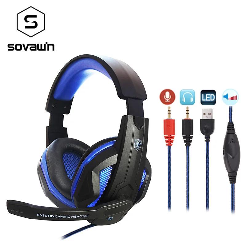 LED Bass HD Gaming Headset Mic Stereo Computer Gamer Over ear Headband