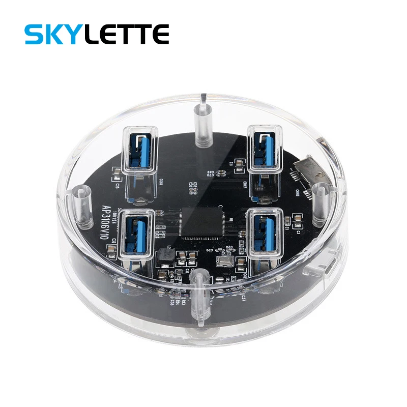 

Round Transparent USB 3.0 HUB 4 Port 5Gbps Portable USB Splitter Switch for Desktop Laptop Accessories OTG Adapter