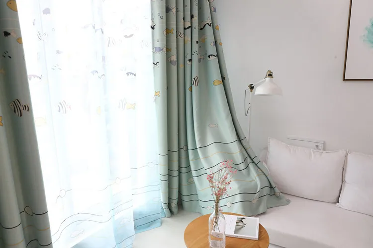 [Byetee] корейские средиземноморские шторы для детской комнаты, гостиной, спальни, с рисунком рыбки, тканевые шторы