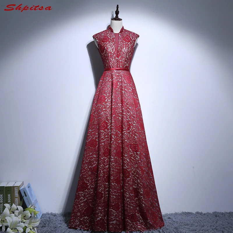 Rode Kant Moeder van de Bruid Jurken voor Bruiloften Hoge Hals Bridal Formele Godmother Bruidegom Lange Jurken Rode Kant Moeder van de Bruid Jurken voor Bruiloften Hoge Hals Bridal Formele Godmother Bruidegom Lange Jurken