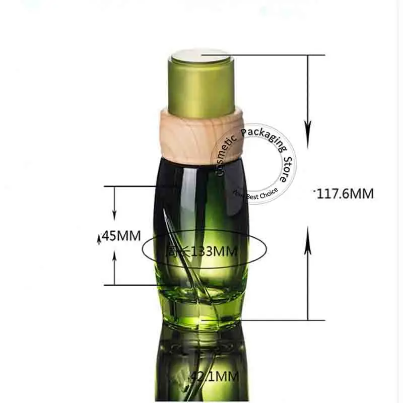 3 шт./лот, пустая 40 мл зеленая стеклянная бутылка с пресс-насосом, бутылка с деревянной крышкой для лосьона, 40 г, косметическая эмульсионная бутылка