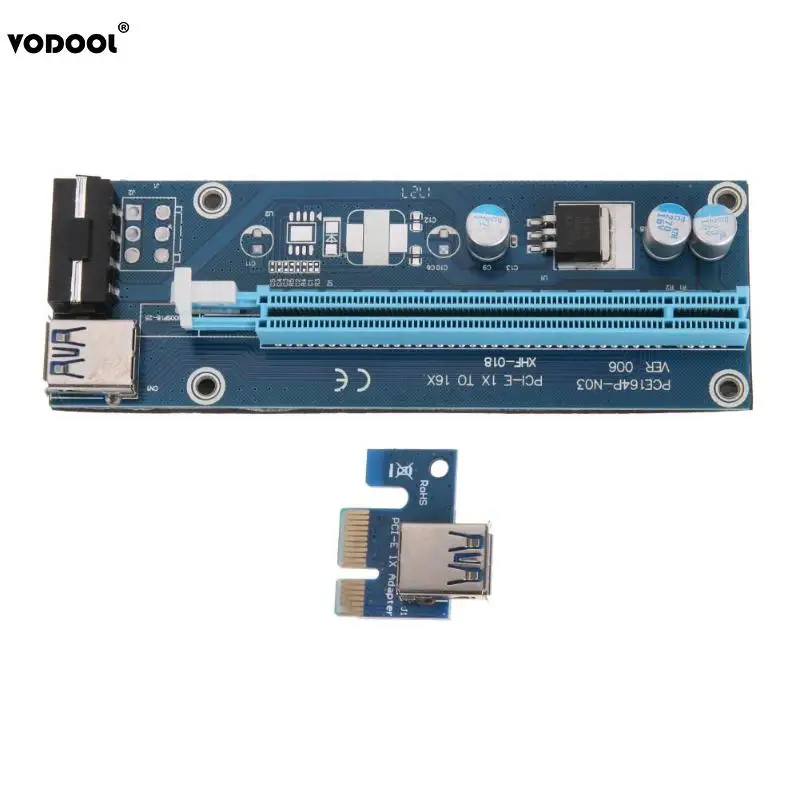 VODOOL компьютер PCI-E 1X до 16X Плата расширения для шахтера горная машина PC Extender Riser адаптер Комплект приглашений с кабелем 15Pin-4Pin