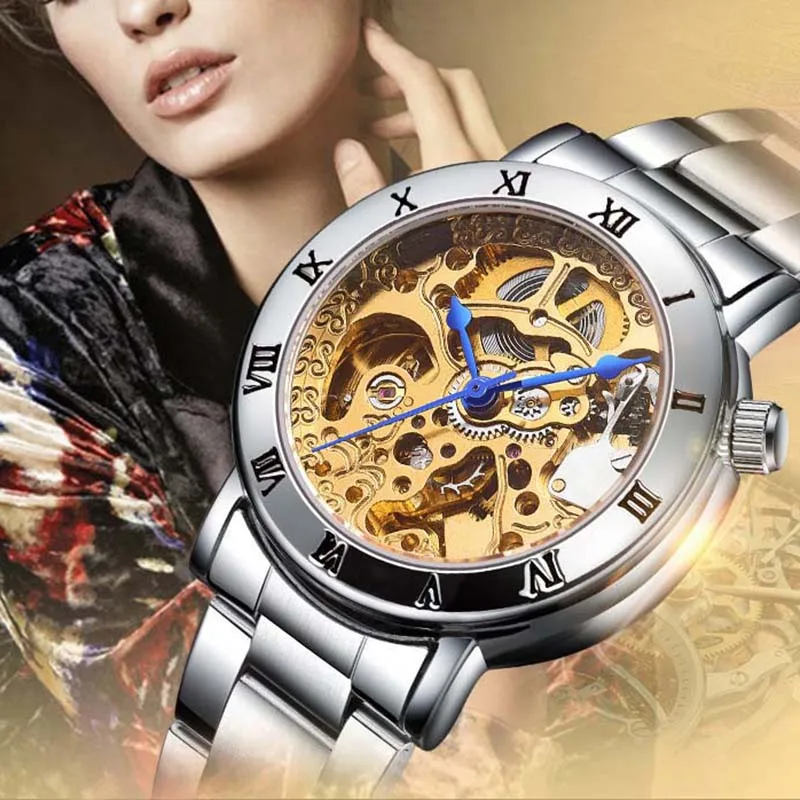 IK бренд для женщин автоматические механические часы серебро полный сталь часы; Мода и простота повседневное relojes с прямоугольная коробка