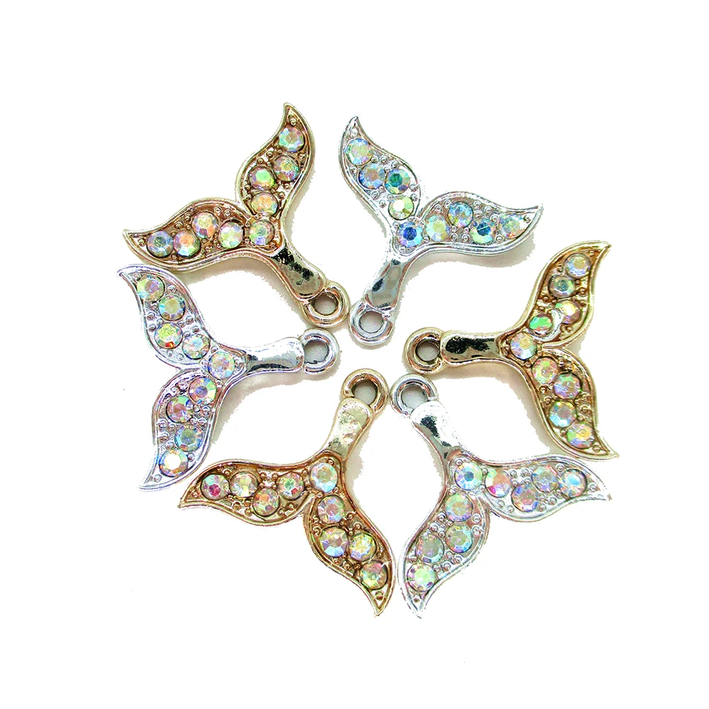 

Fashion Mermaid Whale Fish Tail Charms With Rhinestone Silver Gold Tone Bracelet Necklace Alloy Jewelry Making Accessory