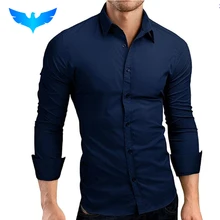 QINGYU Mens Shirt Brand 2018 Male Long Sleeve Shirts Casual Hit Color Slim Fit Solid Color Men Dress Shirts XXXL MA92