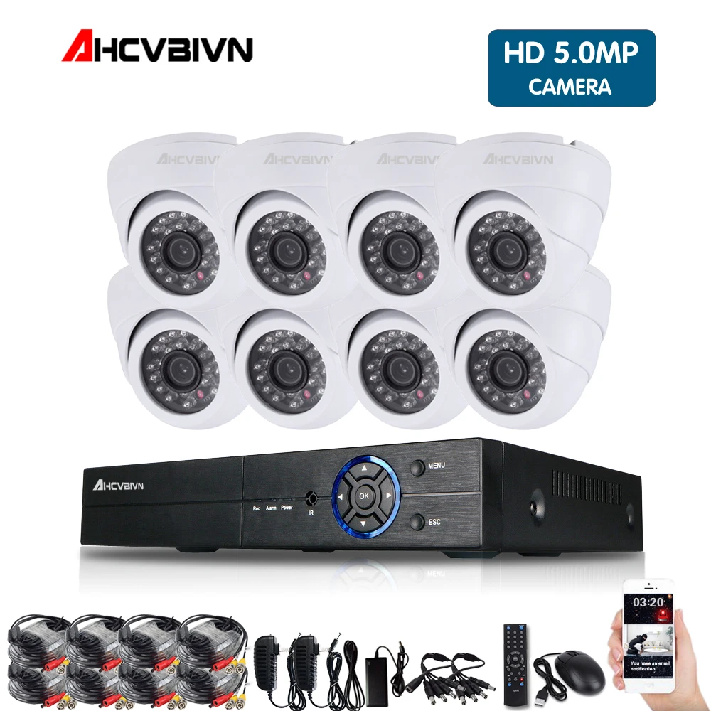 

AHCVBIVN 5mp CCTV Surveillance Kit 5mp Security Camera System 8ch DVR 1944P Video Output Kit CCTV Easy Remote View on Phone