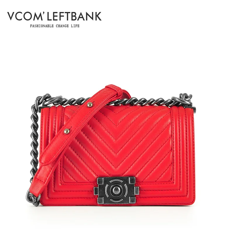 

2017 Women Messenger Bags Fashion Mini Bag Chains Flap Bags Genuine Leather Brand Women Shoulder Bags Vcom'Leftbank