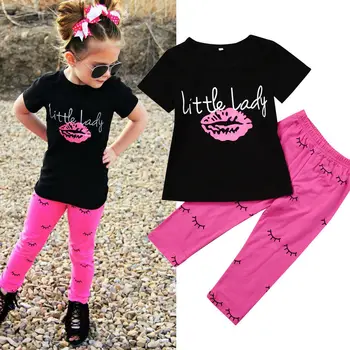 

2 Pieces Toddler Kids Baby Girl Clothes Set Print Short Sleeve T Shirt Tops with Long Pants Outfit Little Girl Tracksuit