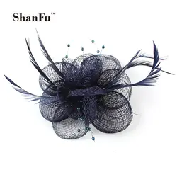 Леди из синамея с перьями Fascinators для женщин украшены хороший перламутровый аксессуары для волос Свадебные Коктейльная брошь SFB6206 96 шт./лот