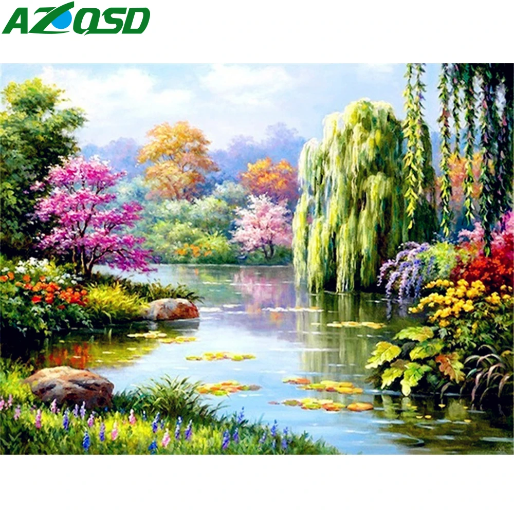

AZQSD Diamond Painting Scenery Diamond Mosaic Full Square Needlework Crafts Diamond Embroidery Nature Landscape Handmade Gifts