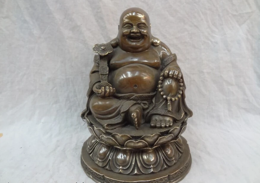 

S5063 10" Chinese Bronze Wealth RuYi Happy Laughing Maitreya Buddha Statue Sculpture D0317