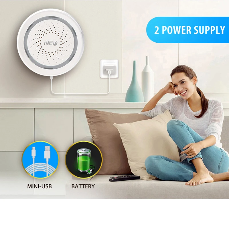 Wireless WiFi Siren Alarm Sensor For Home Smart Device Support Battery-Powered Can Be Charged with USB Cable TUYA Smart Life