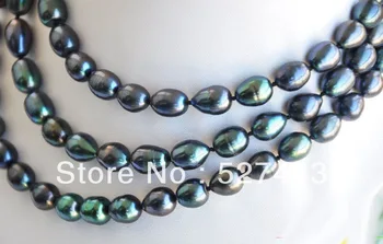 

Wholesale free shipping >>P4250 48" 9-10mm peacock black rice freshwater cultured pearl necklace