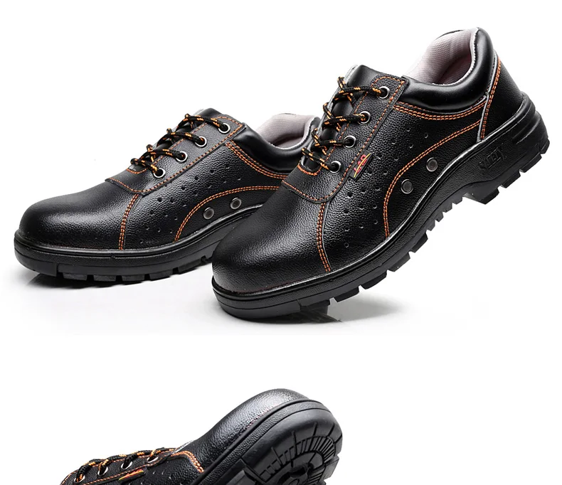 Мужская обувь из ПУ Стали Baotou летние дышащие рабочие кожаные стальные защитные ботинки Baotou Мужская обувь черного цвета