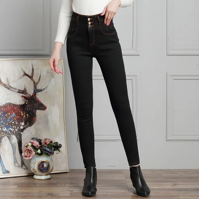 Women's spring high waist stretch pants pants, white polished slim pencil trousers Europe and large size jeans Women's spring high waist stretch pants pants, white polished slim pencil trousers Europe and large size jeans