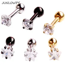 Junlowpy 2 шт. 316L нержавеющая сталь циркон трагус серьги штанга-Спираль пирсинг для хряща уха кольцо ювелирные изделия для женщин