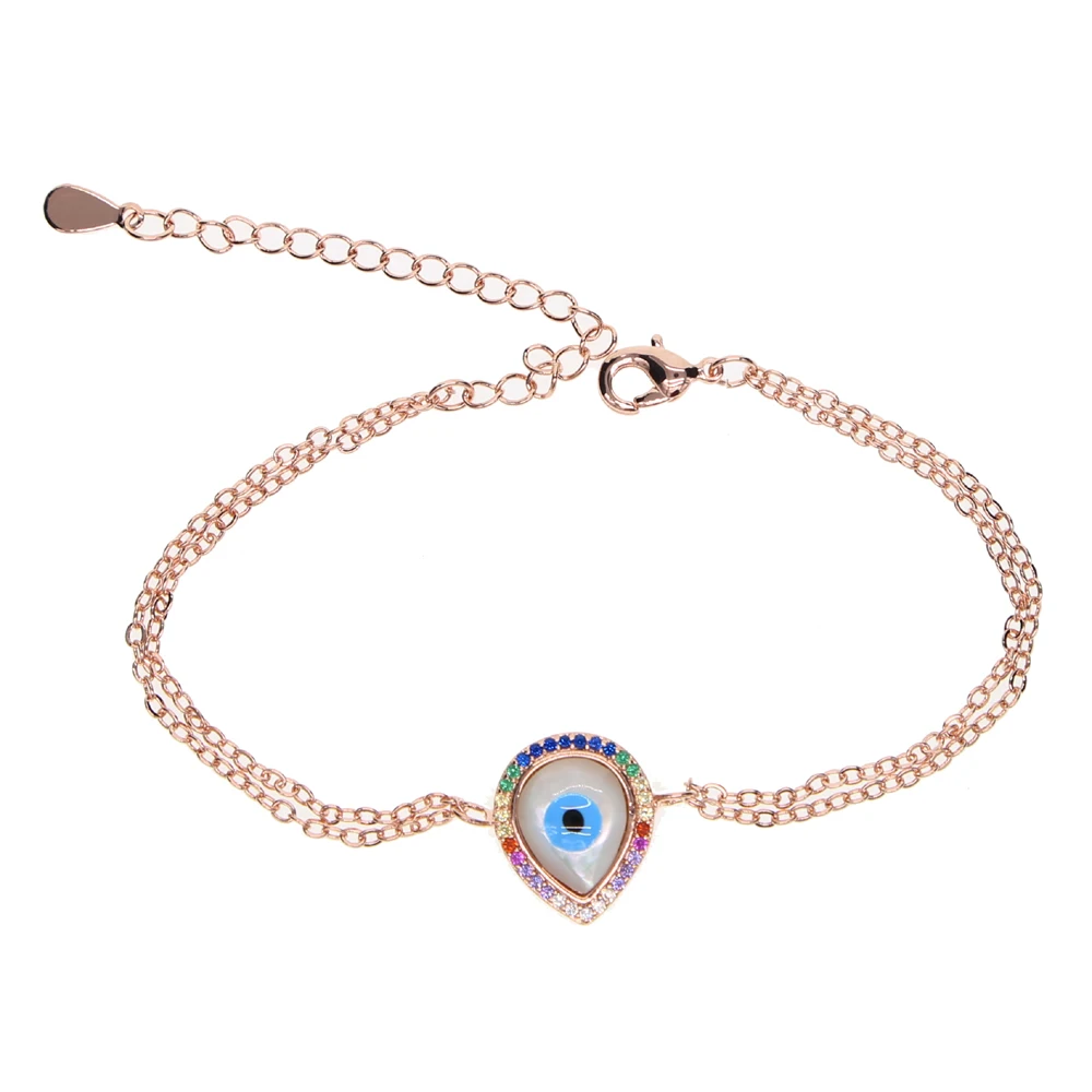 Дизайн тренд капли воды круглой формы браслет красочные турецкие злые глаза двойной цепи браслеты для женщин орнамент подарок