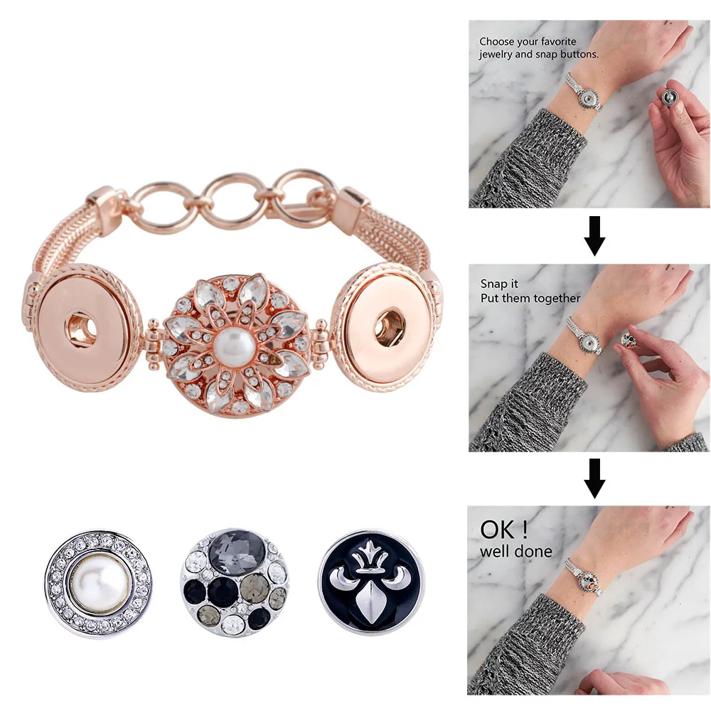 Дизайн 18 мм кнопки ювелирные изделия браслеты и браслет для Для женщин розового золота Цвет ручной работы Модные украшения