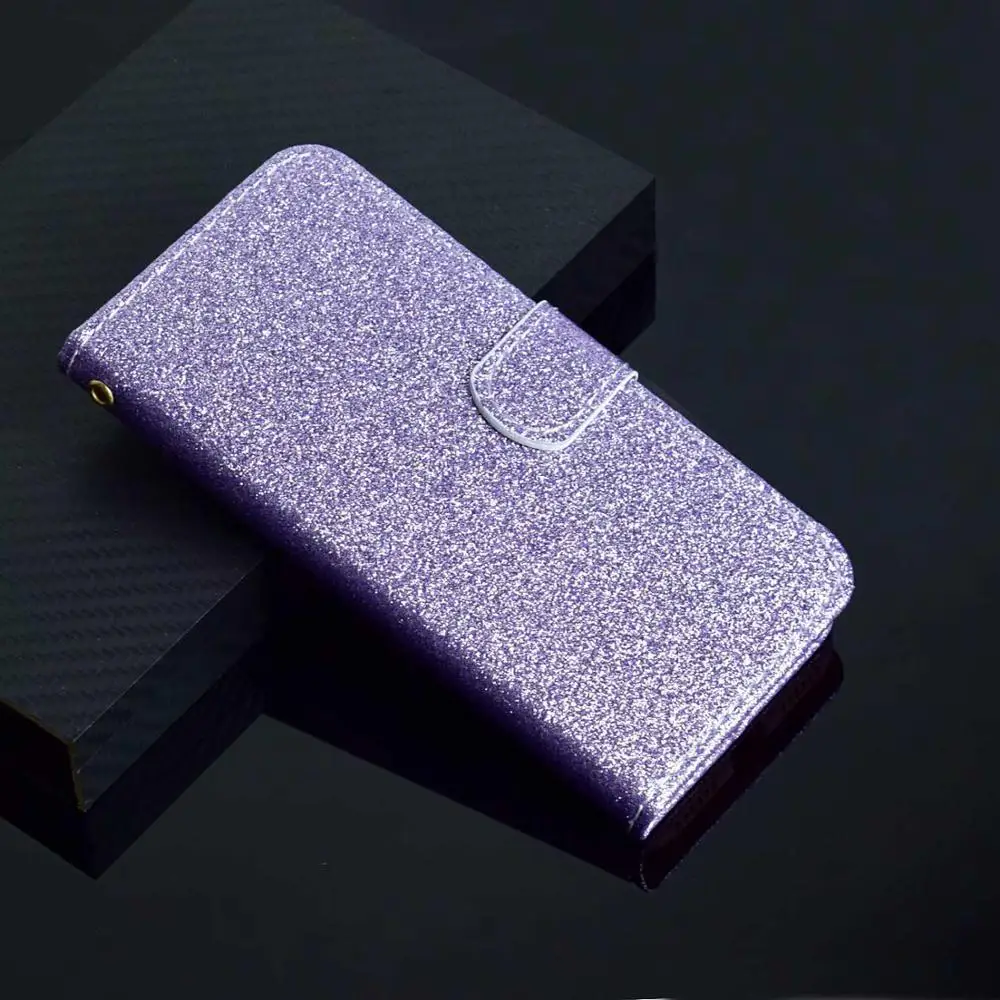 Флип-кошелек кожаный розовый золотой чехол для телефона для iPhone X XS Max XR роскошный флэш-порошок чехол для iPhone 6 7 8 Plus отделение для карт сумка - Цвет: purple