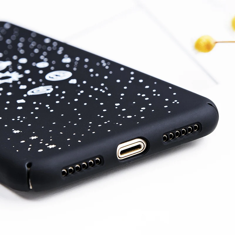 TOMKAS Moon Patterned Cases For iPhone X 8 7 6S Case Hard PC Cover Matte Space Plain Cases For iPhone 6 7 8 Plus Cute  (8)