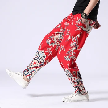 

2019 men harem pants print retro drop crotch joggers cotton trousers men baggy loose nepal style men casual pants