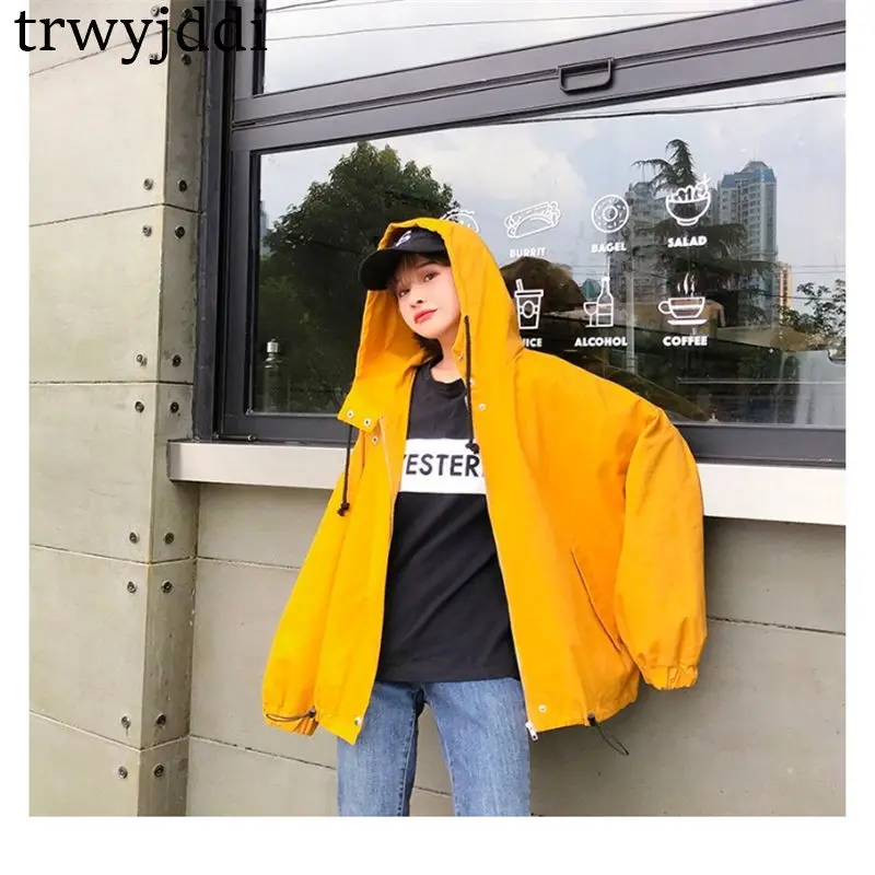 New Spring Autumn Jackets Women Korean Loose Large Size bf big pocket Hooded Windbreaker Female Harajuku Coat N371