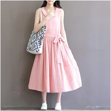 Summer Princess romance full dress 2017 vintage sleeveless skirt plus size maternity fluid loose one-piece dress pink color