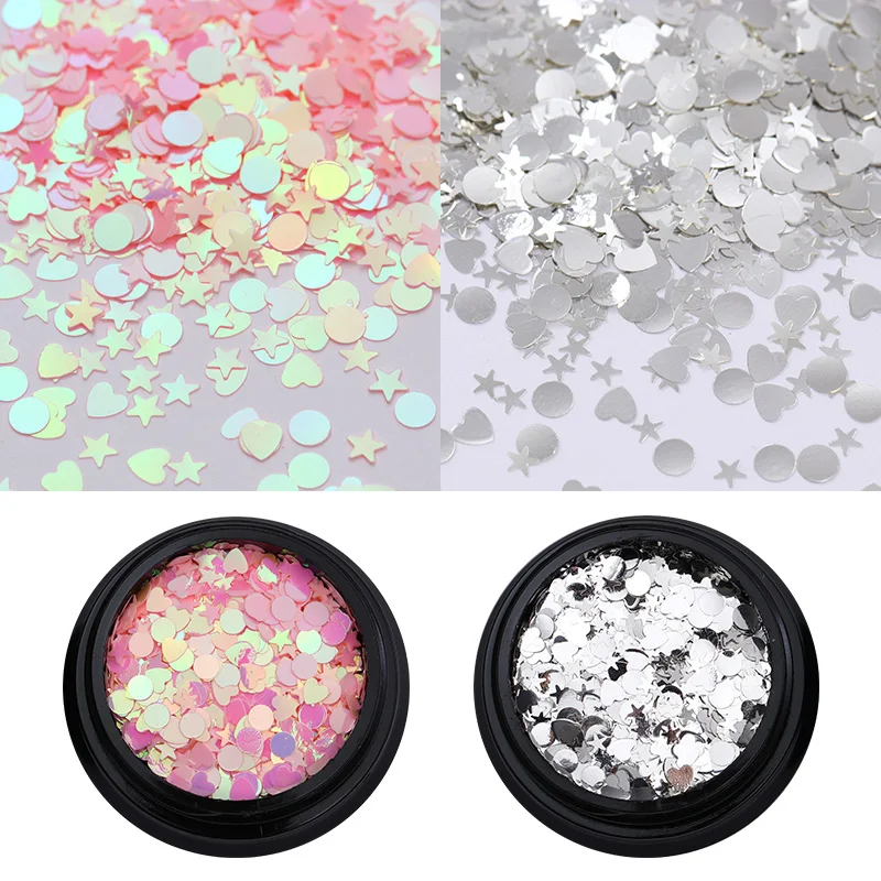 

1g Pink Silver AB Color Nail Sequins Iridescent Flakes Star Heart Round Rhombus Nail Glitter Paillette Nail Art Design