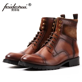 

Fashion Designer Man High-Top Outdoor Platform Shoes Genuine Leather Round Toe Men's Handmade Military Ankle Boots SS413