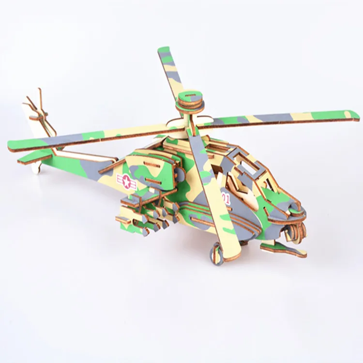 Лазерная резка 3D деревянные головоломки военная Униформа Warplane Fighter Apachi DIY сборки Детский обучающий деревянная игрушка для мальчиков