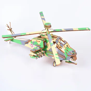 

Laser Cutting 3D Wooden Puzzle Jigsaw Military Warplane Fighter Apachi DIY Assembly Kid Educational Wooden Toy For Children Boys