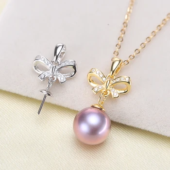 

2 Color 925 Sterling Silver Pearl Pendant Hot Cheap Necklace Pendant Findings Jewelry Parts Fittings Women Accessories, 3pcs/lot
