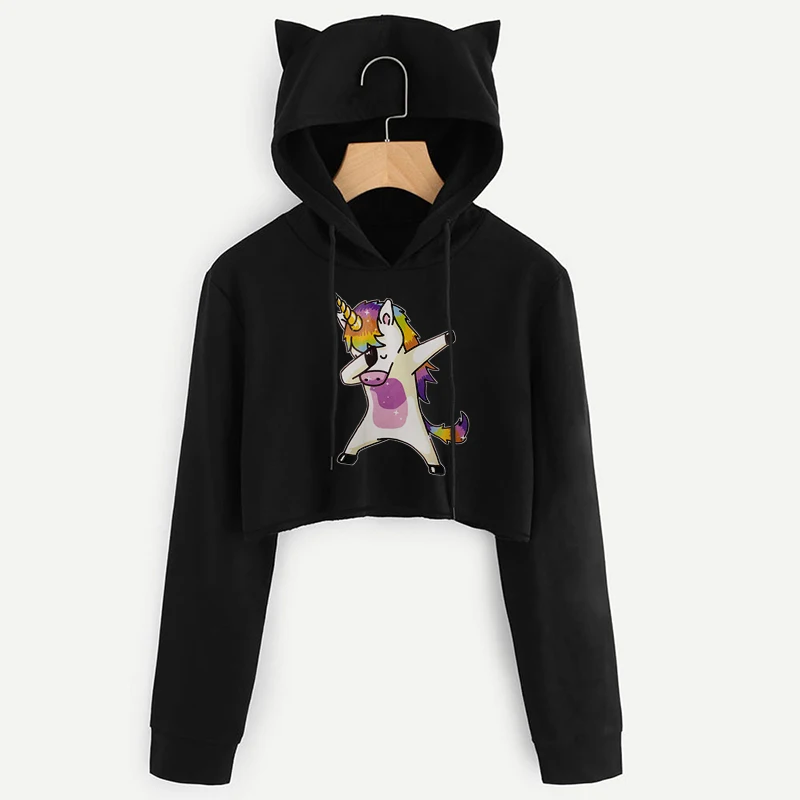 

FRIENDS Letter Kawaii Unicorn Print Kpop Hoodies Sweatshirts Women Harajuku Long Sleeve Crop Top Hoodie Casual Female Sweatshirt