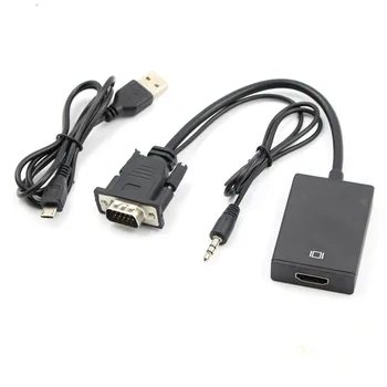 

VGA Male To HDMI Output 1080P HD +Audio TV AV HDTV Video Cable Converter Portable Black VGA to HDMI Converter Cable FS