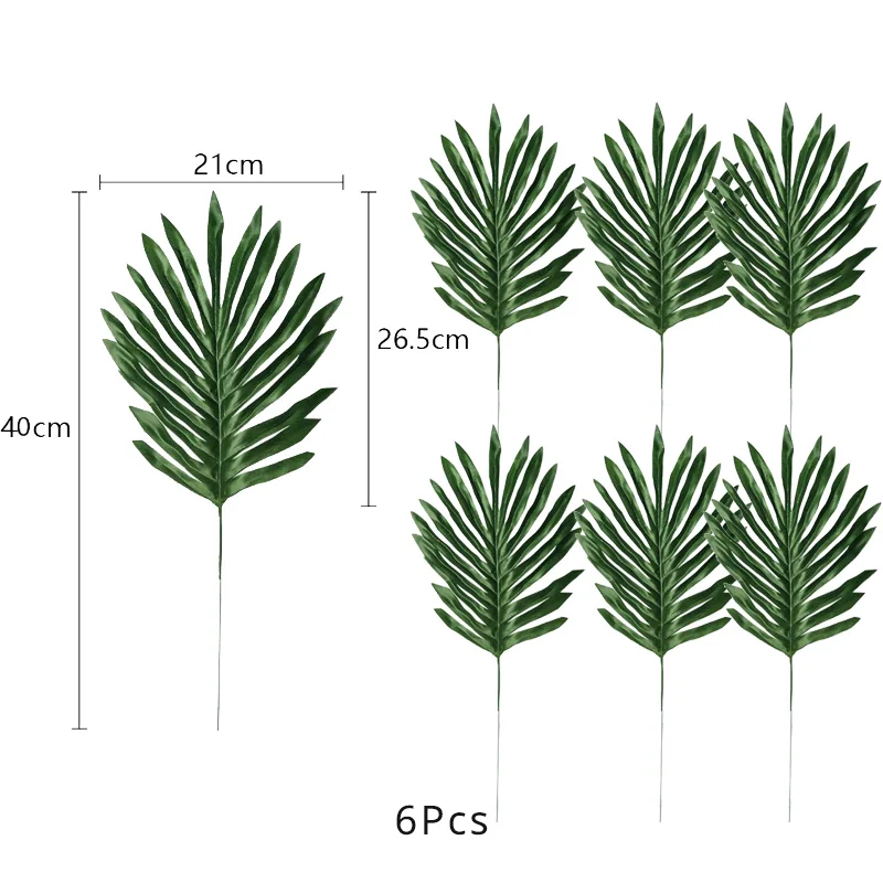 6 шт. большой пластик искусственный зеленый свободный хвост листьев тропических пальм листва ветка с листьями завод вечерние для свадьбы дома и сада декор - Цвет: 6pcs